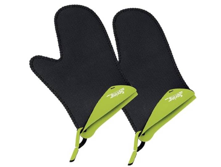 Spring Grips ovenwanten hittebestendig neopreen -40 ° tot 250 °C antislip universele maat, 23 x 15 cm zwart, lichtgroen pannenhandschoenen set