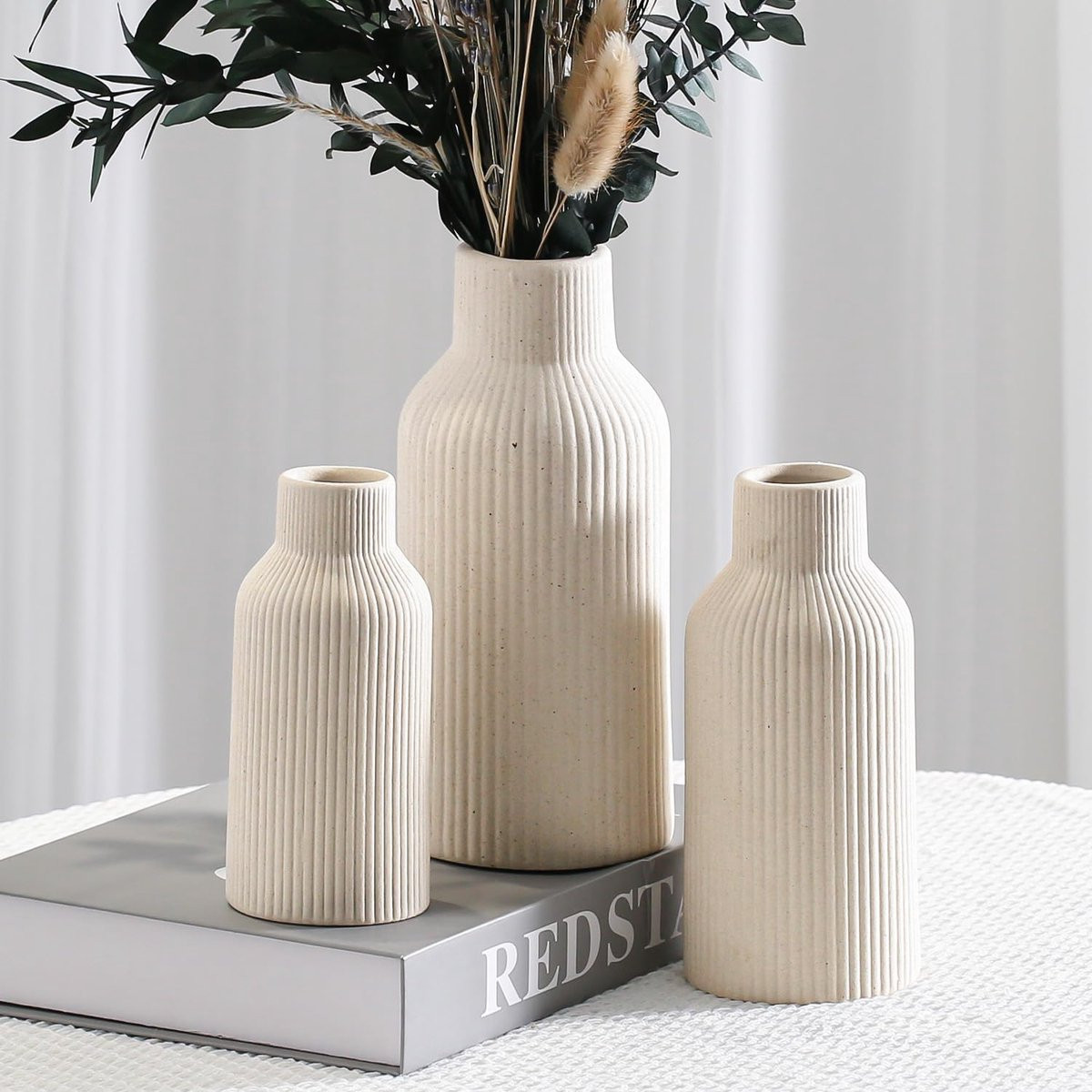 SnelShoppen Bohemian Beige Keramische Vaas Set van 3 - Minimalistisch Design voor Decoratie