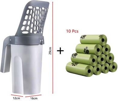 Inspired Finds Premium Cat Litter Shovel Scoop Self Cleaning Pet Toilet & Garbage Picker with 10 Rolls Of Bag