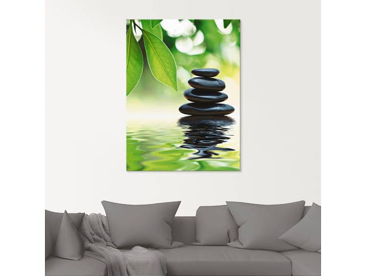 Glasbild ARTLAND Zen Steinpyramide auf Wasseroberfläche , grün (farbe bild(er): grün), B:40cm H:40cm, Bilder, Glasbild, in verschiedenen Grössen