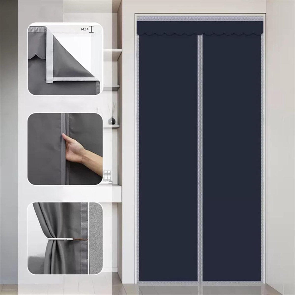 Isolerend Deurgordijn Donkerblauw - Thermogordijn voor Koudebescherming en Tochtwering - B/D/H: 110 x 240 cm