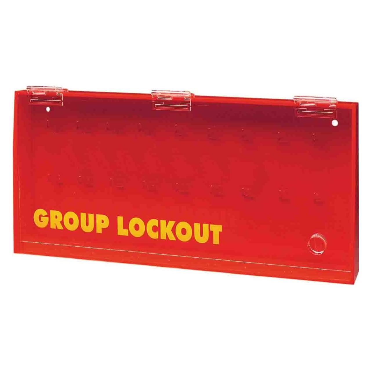 Brady Gruppenverschluss-Center mit 18 Haken, Acryl, Rot, 195 x 406 x 64 mm, Beschriftung: GROUP LO (GROUP LOCKOUT CENTER 18 HOOKS)
