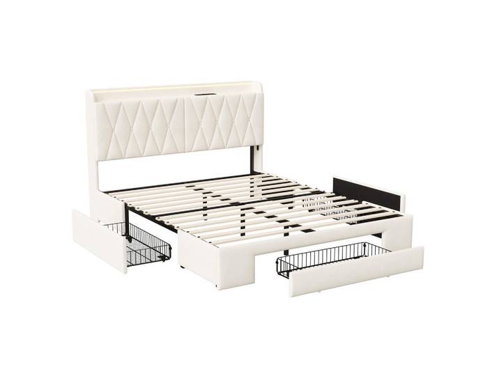 Polsterbett 160x200 cm, Beige, mit Usb, Steckdosen & Led, Mode, 160x200 cm, Schlafzimmer, Betten, Polsterbetten