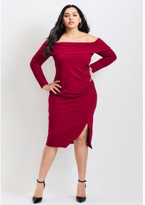 Plus Size Women's Collette Off Shoulder Gathered Waist Dress by Avenue in Cabernet (Size 16)