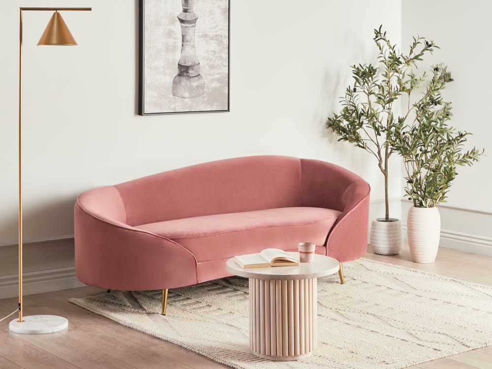 Beliani Canapé 3 places 3 personnes en velours rose Rose 183x75x183cm