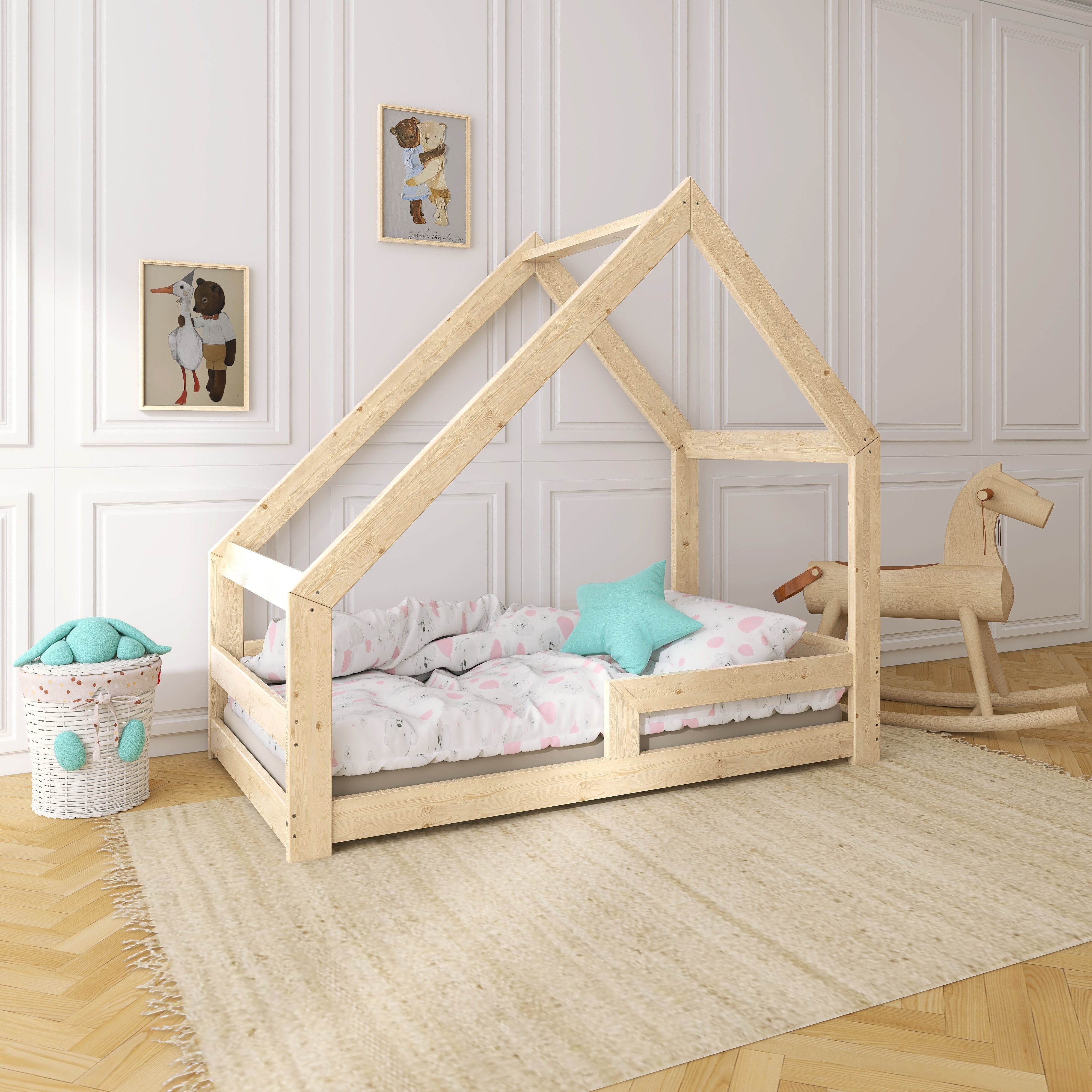 NeeSleep Hausbett 90x190 cm mit Rausfallschutz Asymmetrisch
