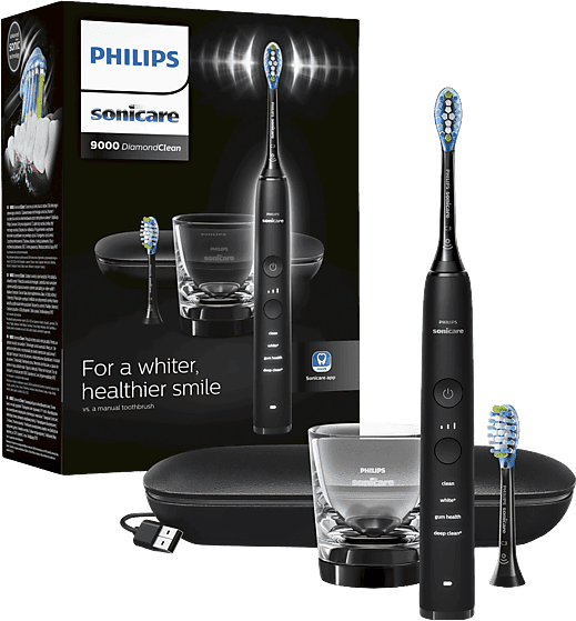 Cepillo eléctrico - Philips Sonicare 9000 HX9913/18, App, Tecnología sónica, sensor de presión, 4 modos, 3 intensidades, Negro