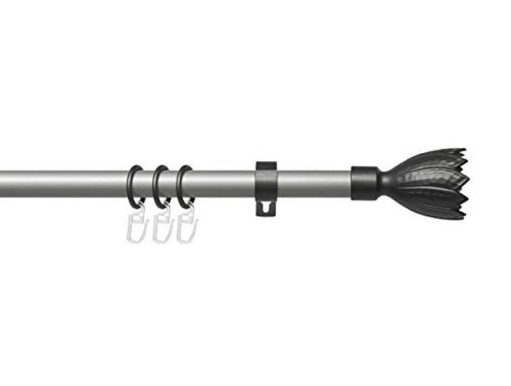 Liedeco Gardinenstange Vorhangstange Stilgarnitur Komplettgarnitur Flower Silber-anthrazit 20 mm Ø (160 cm / 1-läufig)