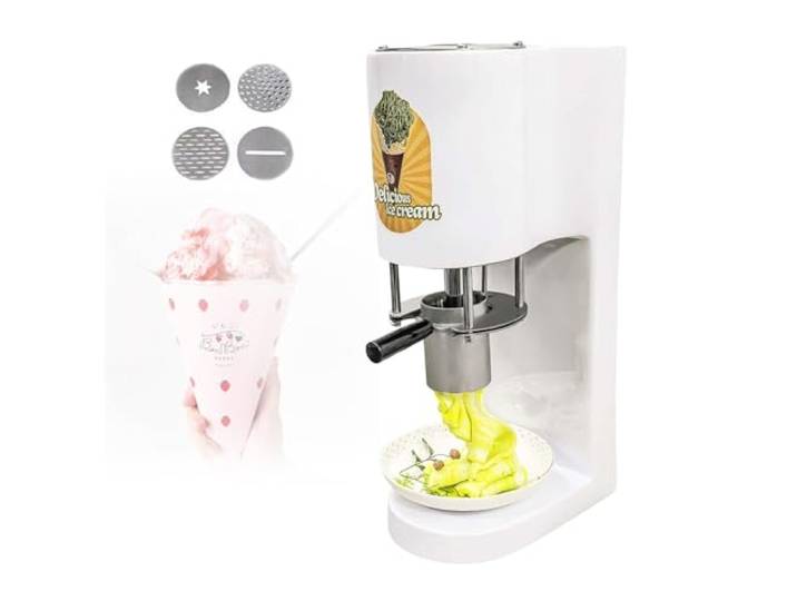 Lissontine Spaghetti EIS Maschine Professionelle Mit 4 Formen, 420ml Edelstahlbehälter, 80w Eismaschine, Leicht Zu Reinigen Für Eisdielen Und Cafés White