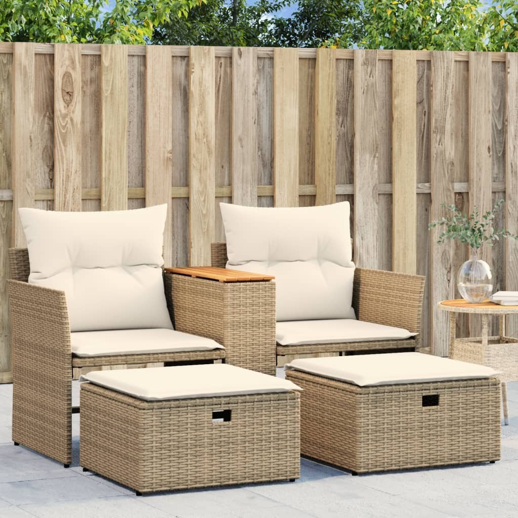 Maison Exclusive - Gartensofa 2-Sitzer mit Hockern Beige Poly Rattan