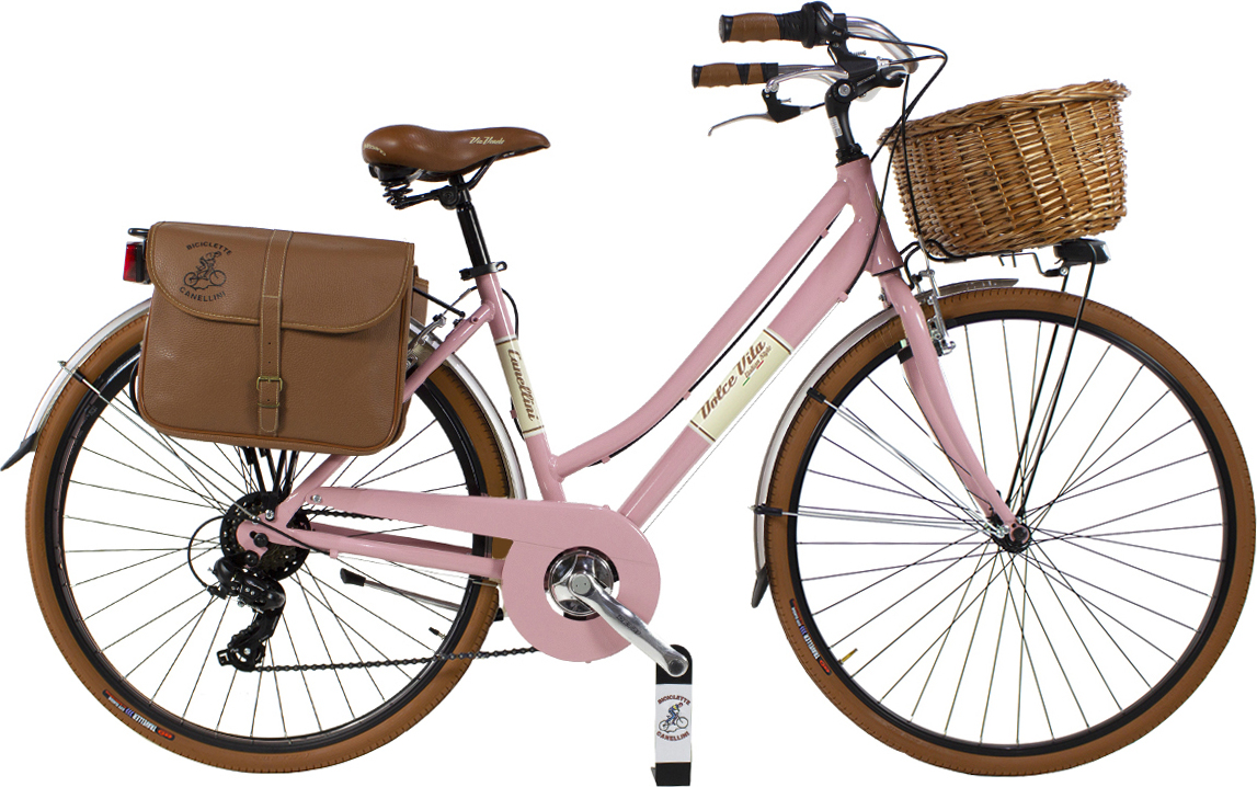 Dolce Vita by Canellini Fahrrad Citybike Frau Aluminium mit Korb und Tasche - Rosa M