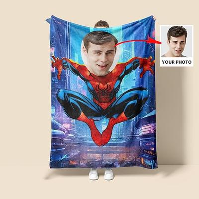 Superhelden Decke Personalisierte Spinnen-Decke mit Bild benutzerdefinierte Wurfdecke für Jungen Valentinstag Geburtstagsgeschenk für Superhelden-Liebhaber