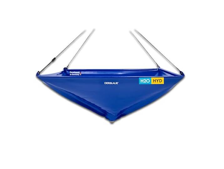 DERBLAUE® Trichter 110 x 110 cm, ca. 70 Liter, 3/4 Zoll Anschluss mit höhenverstellbarem Aufhängesystem, stabil im Einsatz dank Fiberglasstäbe, mit einsetzbarem Filtersieb, geringes Packmaß