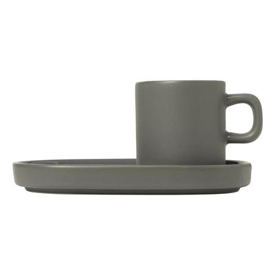 Blomus Pilar Set 2 Espressotassen mit Untertassen Pewter 50 ml
