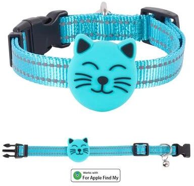 Inspired Living AirTag Cat Collar With Apple Find My Tracker Holder Adjustable Anti Lost Pet Tracking Collar blue