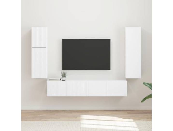 Molumvel 4-teiliges TV-Schrankset Wandmontiertes Wohnzimmerregal Holzwerkstoff Weiß Modernes Design Schwebendes Möbelset