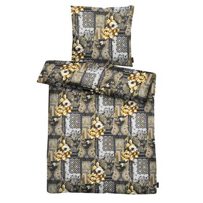 Bettwäsche APELT "Isabella", grau (grau, gelb), B/L: 155cm, 1 Stk., 1 Stk., Satin (Bio-Baumwolle), B/L: 80cm x 80cm, 2 Stk., Satin (Bio-Baumwolle), Obermaterial: 100% Baumwolle, Bettwäsche, Bettwäsche, Paysleymuster