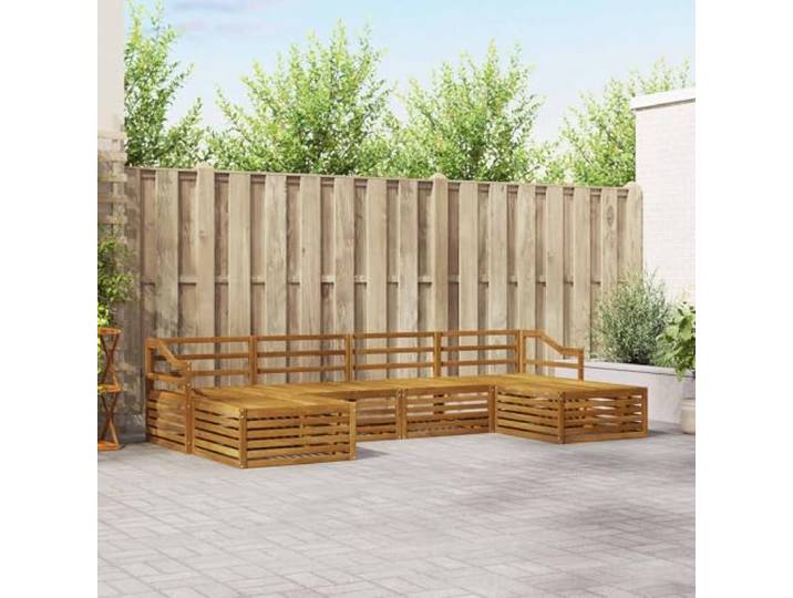 RJPLMFV Sofaset, 6-teilig, Akazienholz, massiv, Natur Modular, Lattenrost, Armlehnen, Massivholz, für Garten, Terrasse, Pool