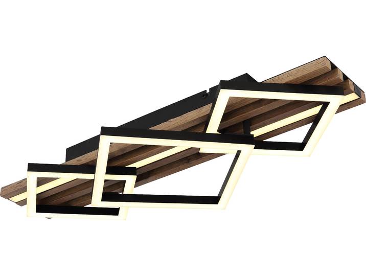 Plafonnier LED\, noir\, aspect bois\, 3 niveaux\, L 61 cm