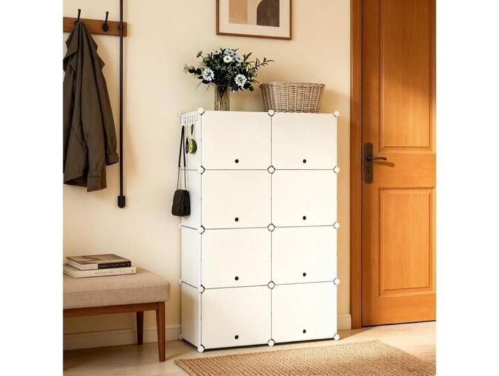 Meuble à chaussures modulaire blanc DIY 8 compartiments 32 paires 144 cm