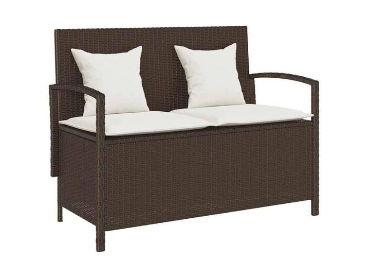 BEST-HOME Banc de rangement de jardin - banc d'extérieur pour Cour Terrasse avec coussin marron polyrotin nvq9742