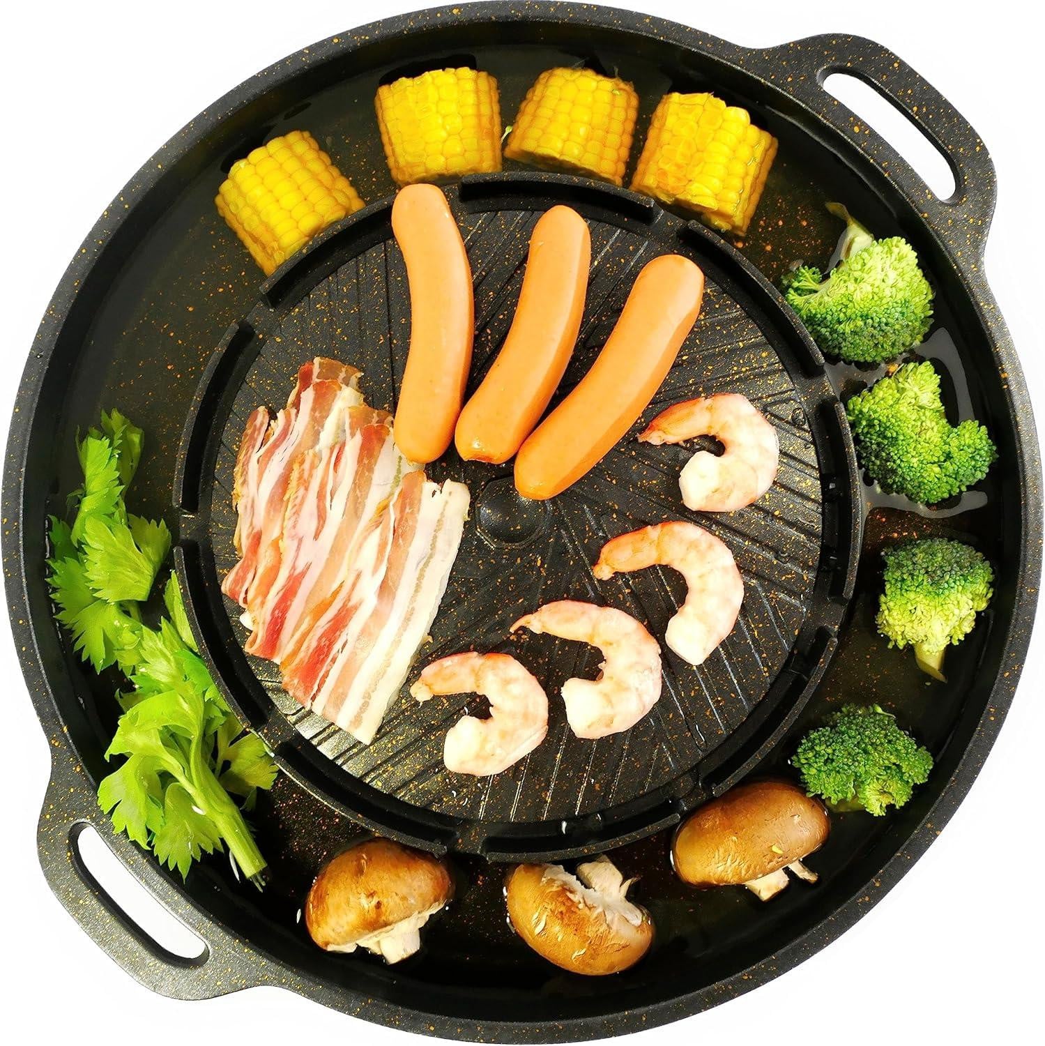 Mookata Thaise barbecuegrill met keramische non-stick grillpan en hete pan, zwart