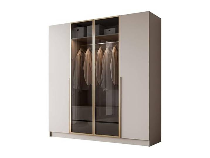 Lookway Kleiderschrank Viertüriger Atrium Gold Kaschmir mit Glasfront und LED