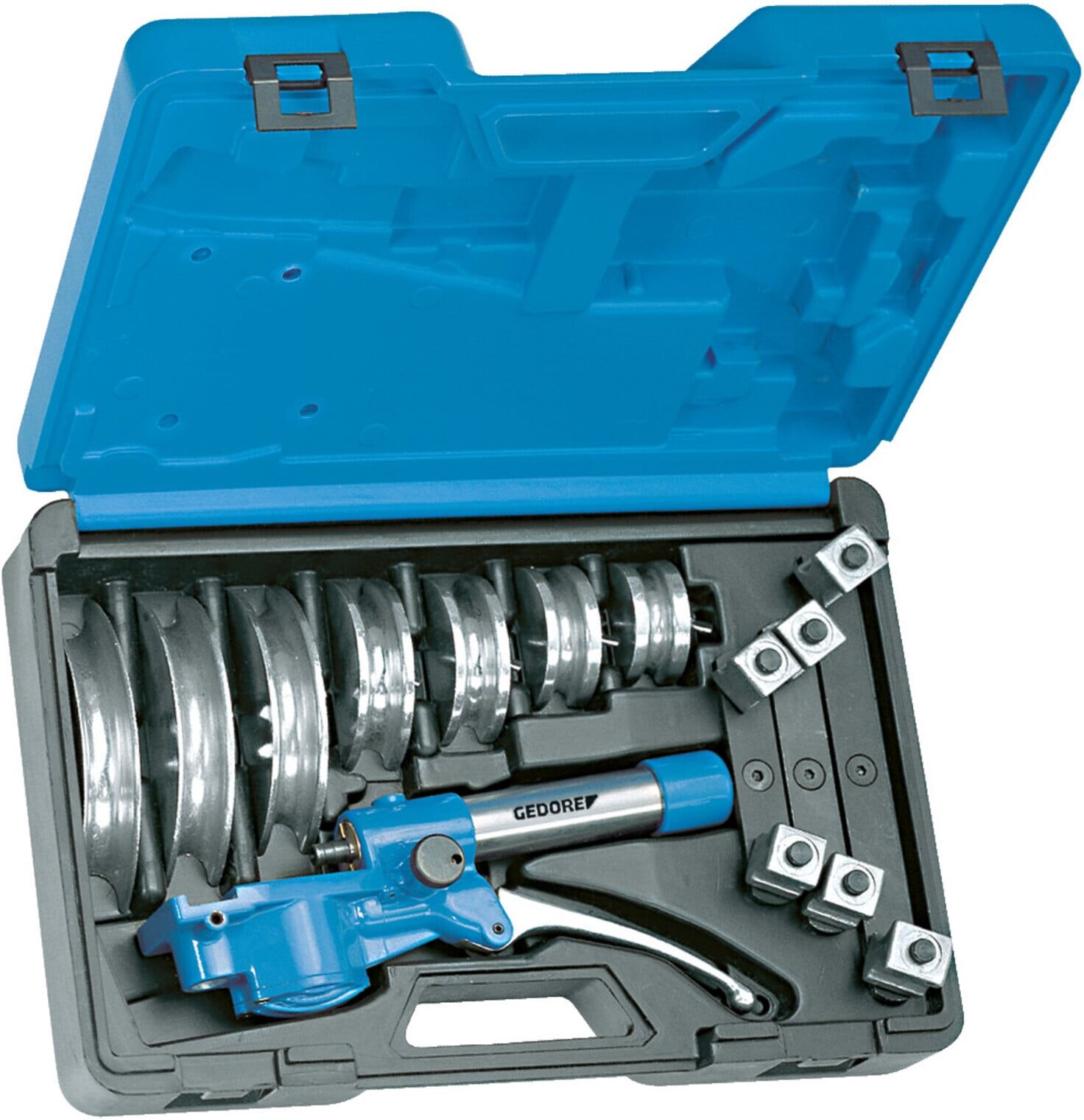 Gedore Handrohrbieger-Satz, hydraulisch, 8-teilig, für Rohre aus Kupfer, Stahl und Edelstahl, mit Biegeschablonen für Ø10-22 mm, Biegeradius bis 90°, in L-BOXX, 245610 (4635230)