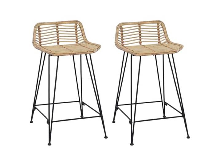 VIHHQGC Barhocker 2er Set Natur 44x45x76 cm Rattan und Stahl Atmungsaktive Rattanfläche, stabile Stahlbeine, Fußstütze, modernes Design, pflegeleicht