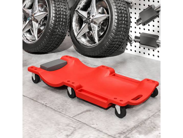 HOMCOM Planche Mécanicien Profil Bas 6 Roulettes 150kg Rouge