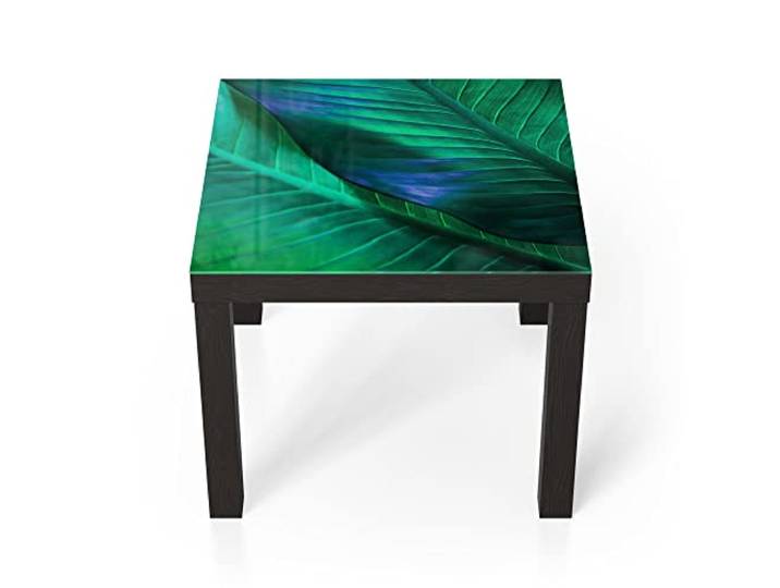 DEQORI Glastisch schwarz klein 55x55 cm Motiv Tropenblattstruktur ausgefallener Beistelltisch aus Glas Hochglanz Couchtisch fürs Wohnzimmer moderner Couch Tisch mit Design
