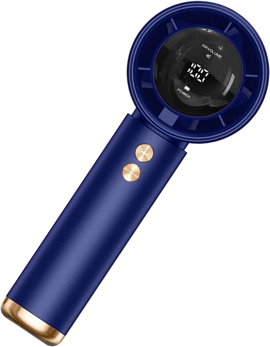 Mini Draagbare Handventilator, Oplaadbare Turbo Ventilator met Digitaal Scherm, Blauw