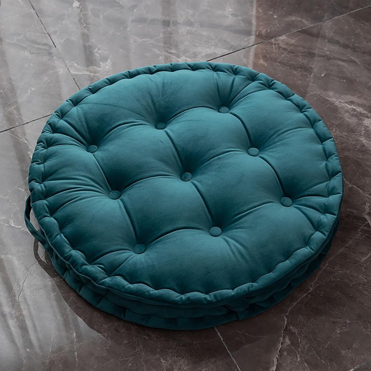 Rond Velvet Zitkussen - Blauw - Diameter: 60 cm