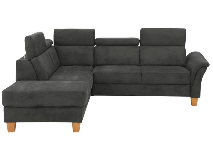 Ecksofa, Luxus-Microfaser Vintage, Anthrazit, 247×217 cm, Ottomane Links, Federkern, Home-affaire