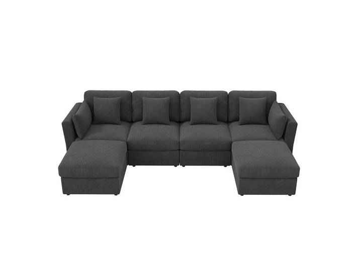 Komhtom Ecksofa,Sechssitzer-Sofa mit verstellbaren Armlehnen in Grau, Mode, 290x159.5 cm, Wohnzimmer, Sofas & Couches, Wohnlandschaften, Ecksofas