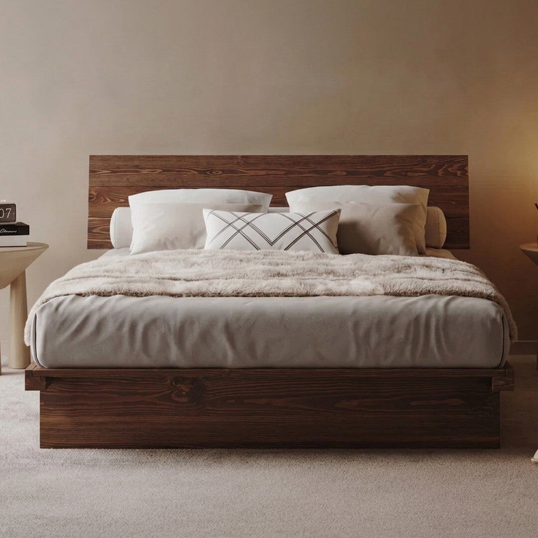 Ebern Designs Hardee Solid Wood Bed Espresso Wood Double (4'6)