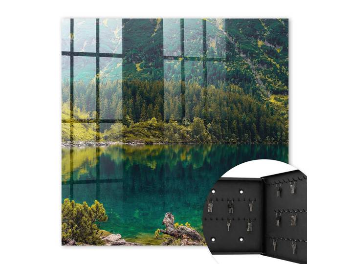 Tulup Schlüsselbox Schwarz 30x30 cm- Türöffnung nach rechts - Bergidylle, Grün, Metall, Patchwork, Rechteckig, 30x30x5 cm, Garderobe, Schlüsselkästen & Schlüsselboards