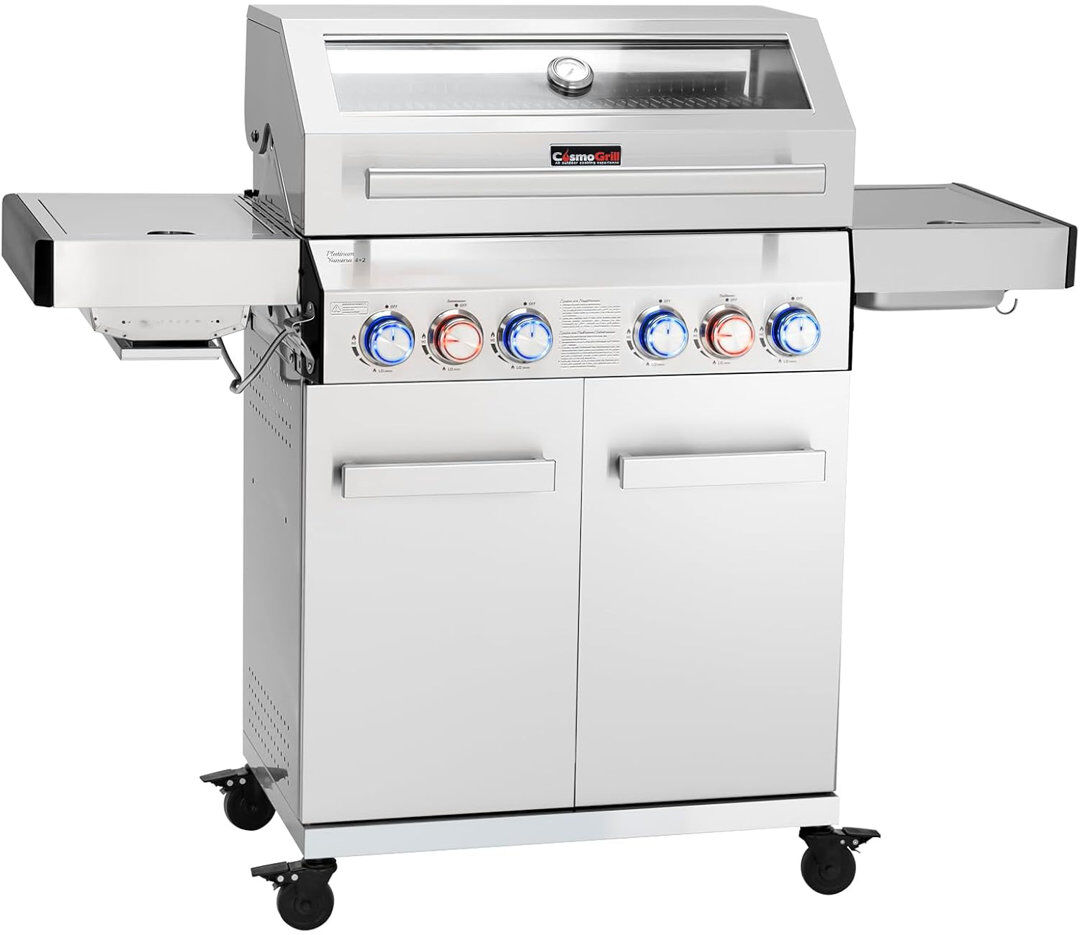 Yamara COSMOGRILL 4 - Burner Freestanding Gas Grill with Side Burner and Cabinet Silver 4