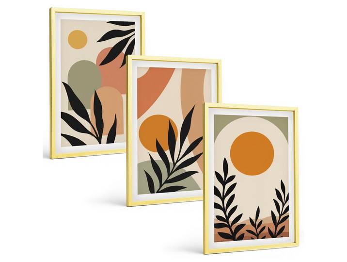 BILDER SET 3er Set - 40x60 cm Goldrahmen - Abstrakte Pflanzenformen