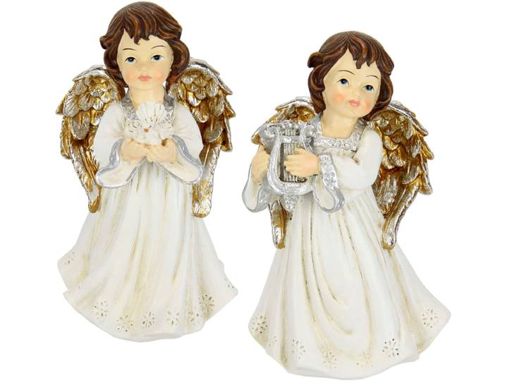 Engelfigur I.GE.A. Engel , beige (champagner), B:11cm H:17cm, Polyresin, Dekofiguren, Engelfigur, 3er Set mit Blumen, Dekofigur, Dekoengel