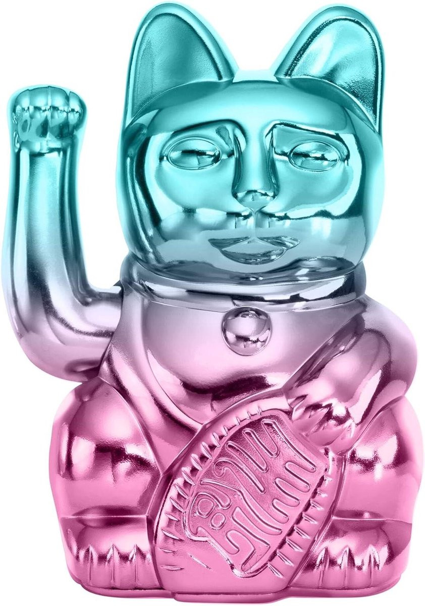 Gelukskat Figuur Zwaaiende Kat Interieur Decoratie Blauw Roze L