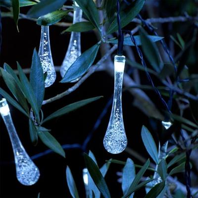 HomeDecorAndMore LLC Enchanting LED Teardrop Water Drop Lights, Magical Forest String Lights, Solar Powered & Waterproof, 19.6ft White