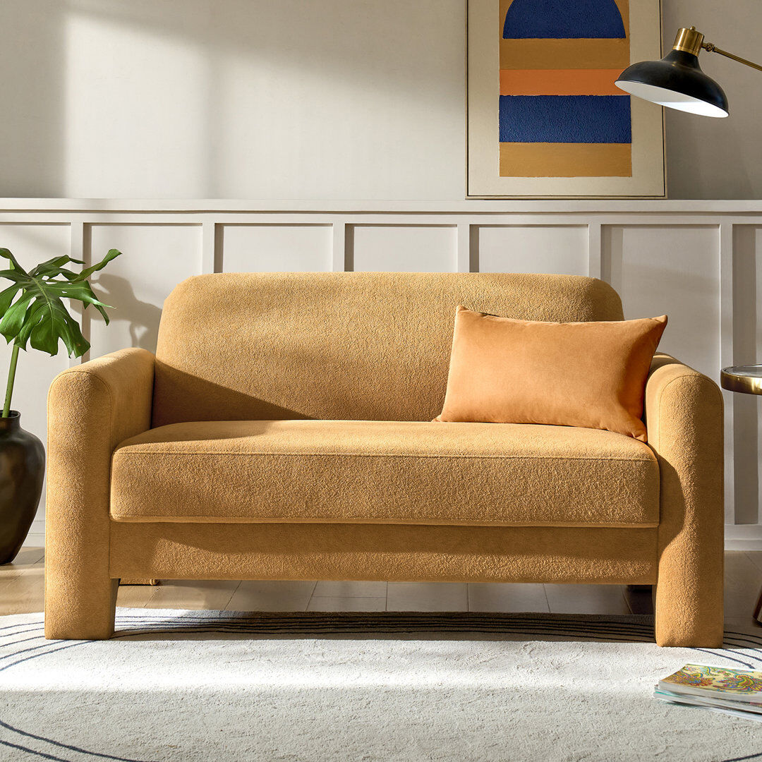 17 Stories Werts 151cm W Modern Curved Upholstered 2 Seater Sofa with Deep Cushioned Seats Camel 81cm H X 151cm W X 81cm D
