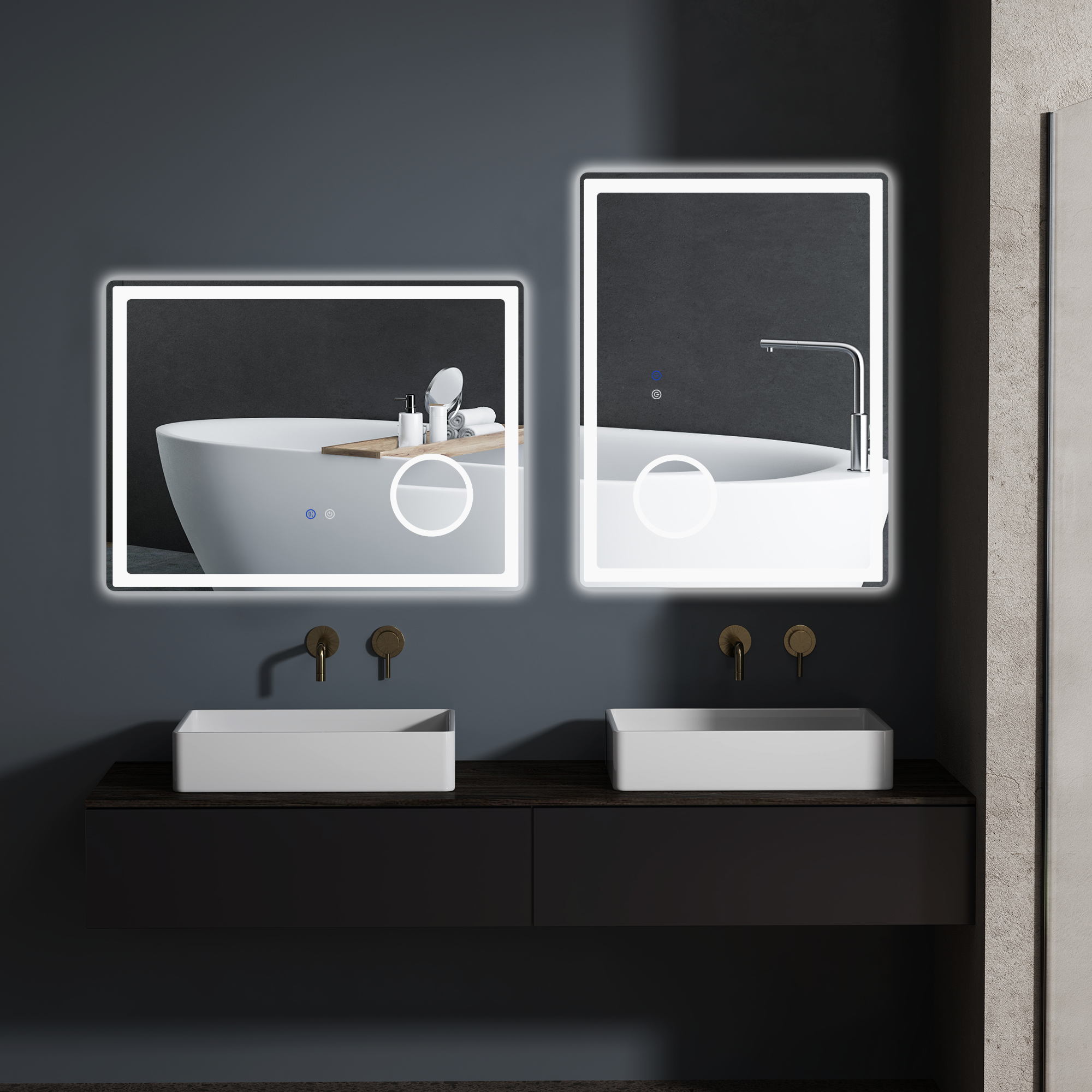 Kleankin Specchio da bagno rettangolare a LED con funzione anti-appannamento, luminosità regolabile, specchio ingranditore x3 80 x 60 cm trasparente