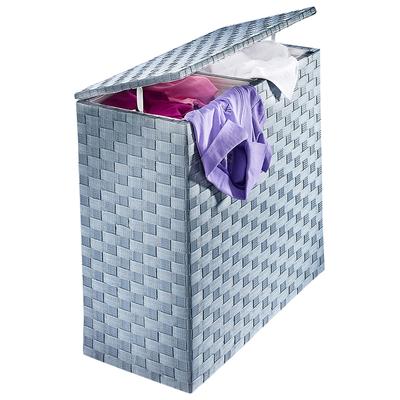 Wäschesortierer LOCKER, grau, B:66cm H:64cm T:32cm, Massivholz, Wäschesammler, Wäschesortierer, Nylongeflecht, Höhe 64 cm