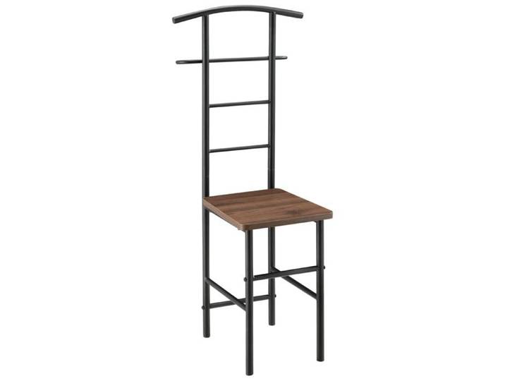 Valet de chambre nuit porte vetements avec cintre et porte pantalons metal MDF 107 cm noir marron