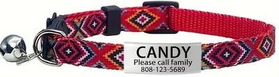 Uplifted Finds Bohemian Personalized Breakaway Cat Collar red