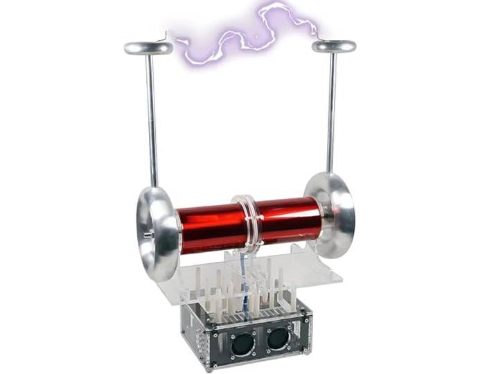 Bipolare SSTC-Tesla-Spule, Spulen-Desktop-Spielzeug, DIY-Musik-Spule, Rechteckwellenmusik kann eingegeben werden, 30-cm-Bogen, 3,5-mm-Audioschnittstelle, kein Erdungskabel-Design
