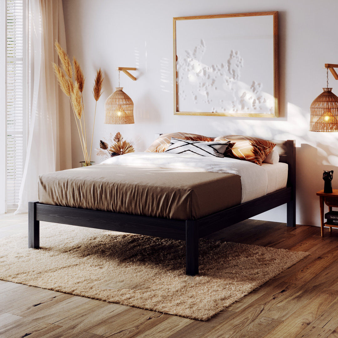 August Grove Alessio Solid Wood Bed Black Wash Double (4'6)