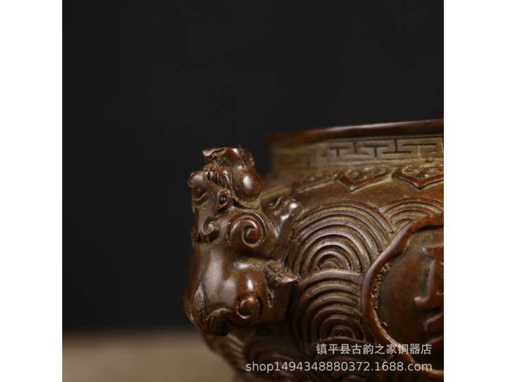 Encens au trésor Pixiu pur, jambe de Lion, brûleur d'oreille Ruyi, bol en cuivre, ornement, bureau, salon